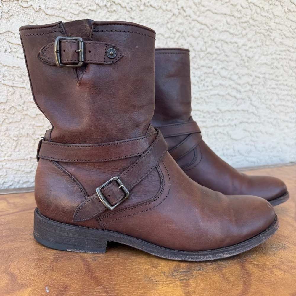 Frye Engineer 8R Brown Leather Harness Moto Biker Boots Women's 7